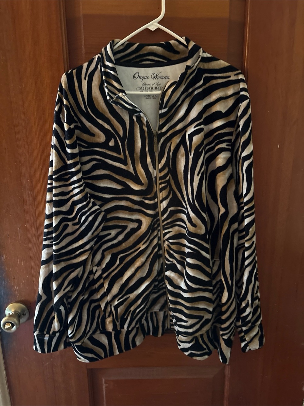 Onque Woman Zebra-Print Bomber Jacket - Black & Tan